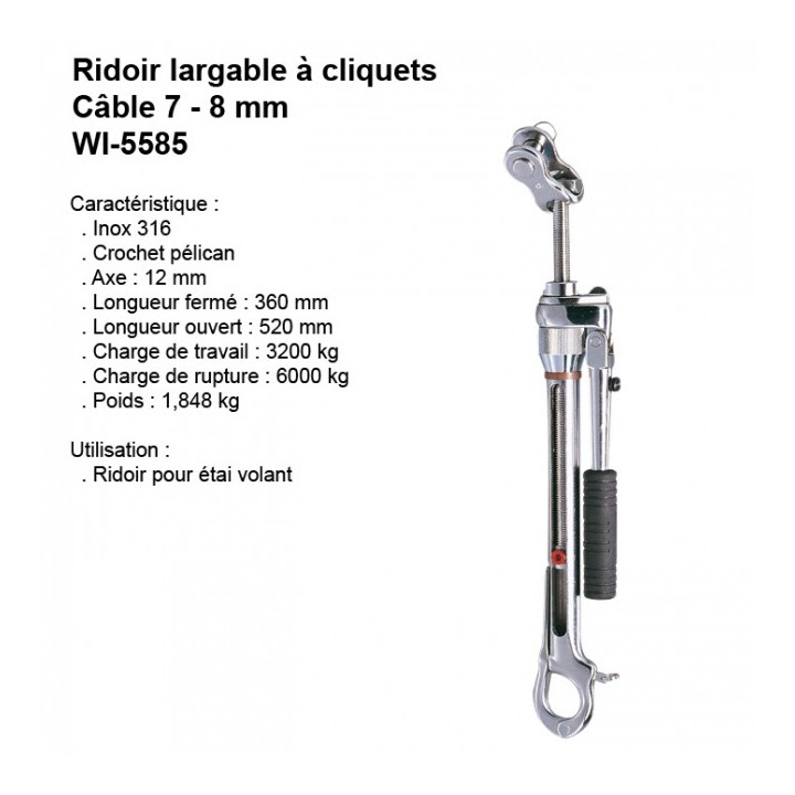 Ridoir Pélican à Cliquet Câble 7/8/9mm Axe 12mm