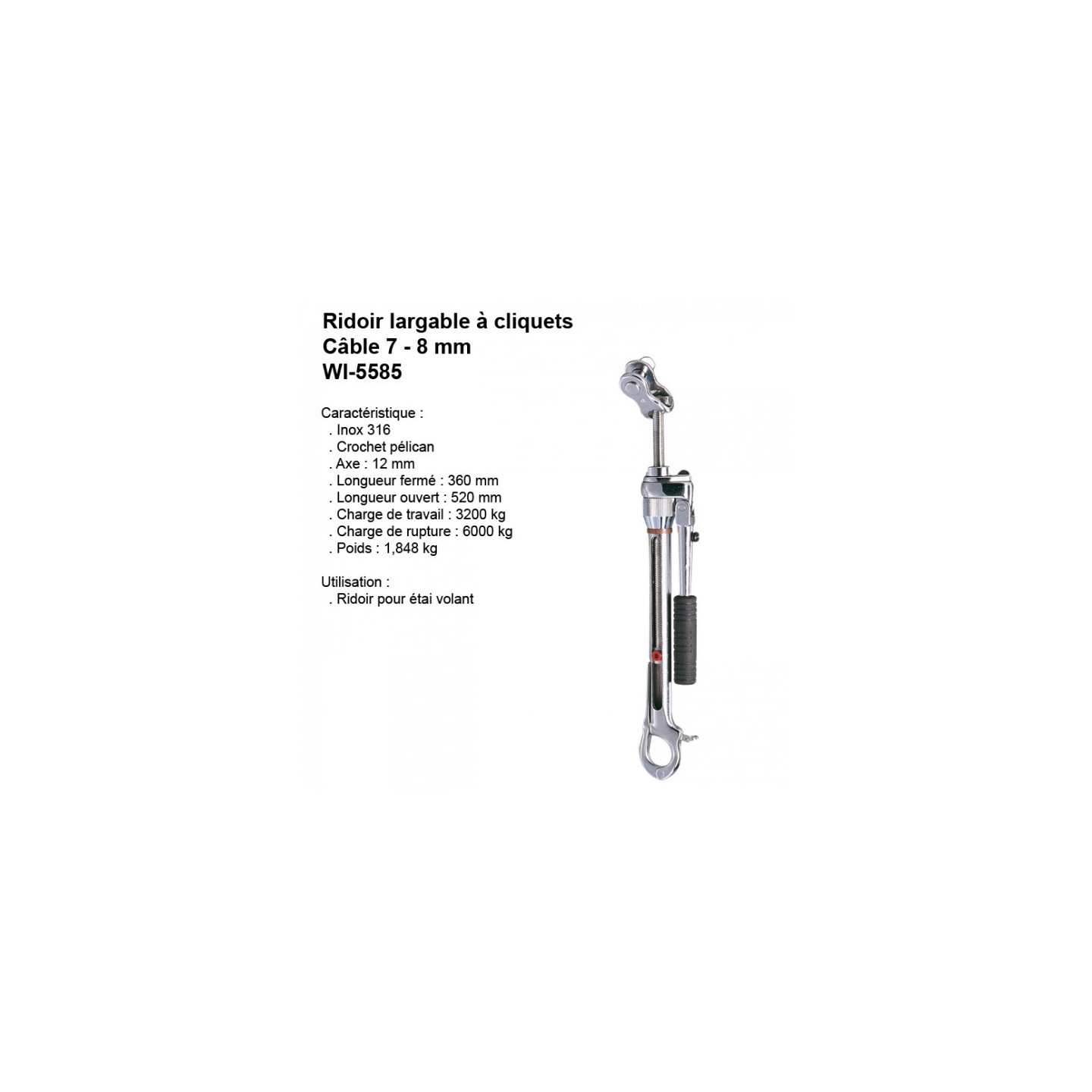 Ridoir Pélican à Cliquet Câble 7/8/9mm Axe 12mm