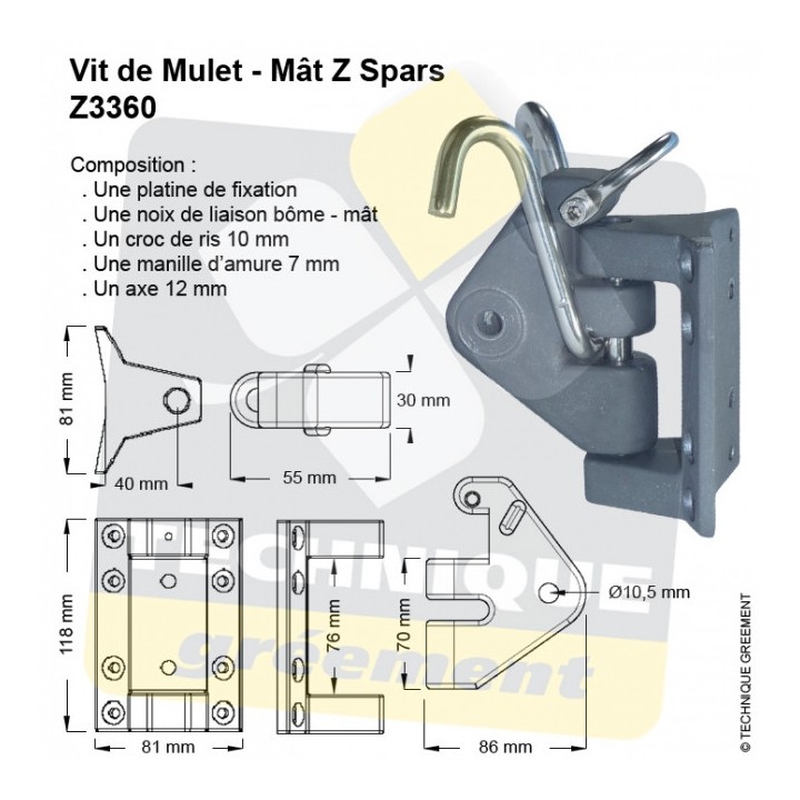 Vit de Mulet Mât ZSpars 401/501/531 et bôme 480