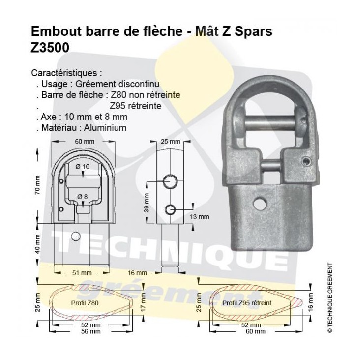 Embouts pour barre de flèche Z80-Z95-Z240 - Gréement discontinu