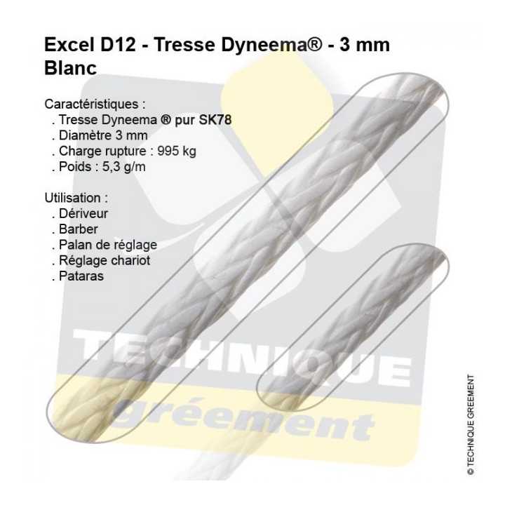 Tresse Dyneema D12 - SK78 Pur - Blanc
