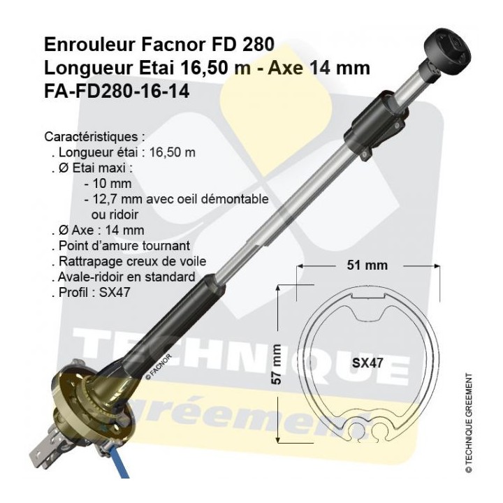 Enrouleur Facnor Flatdeck FD280 - Etai Max10/12.7mm-Croisière