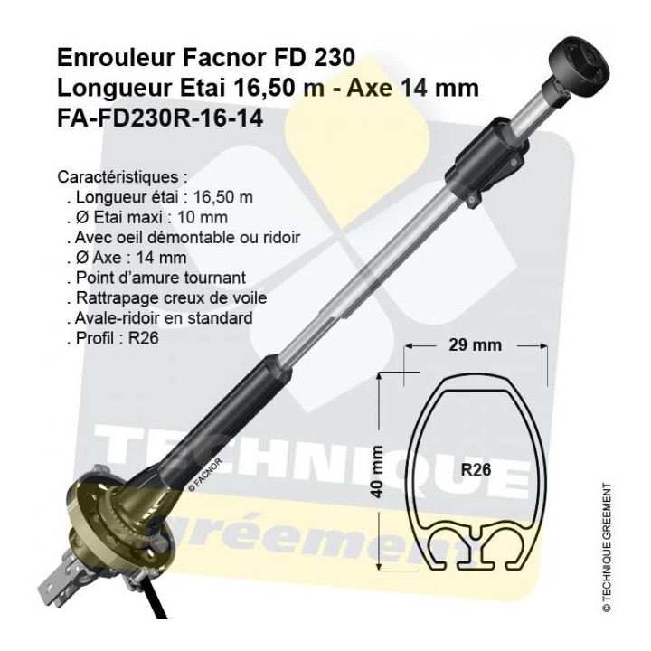 Enrouleur Facnor Flatdeck FD230 - Etai Maxi 10mm - Régate