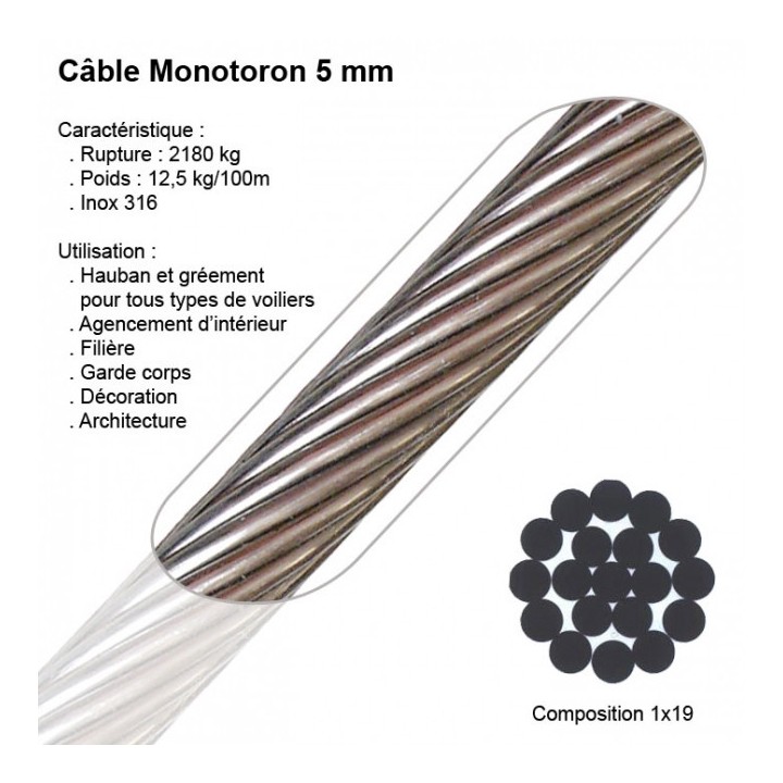 Câble Inox marine Monotoron 5mm