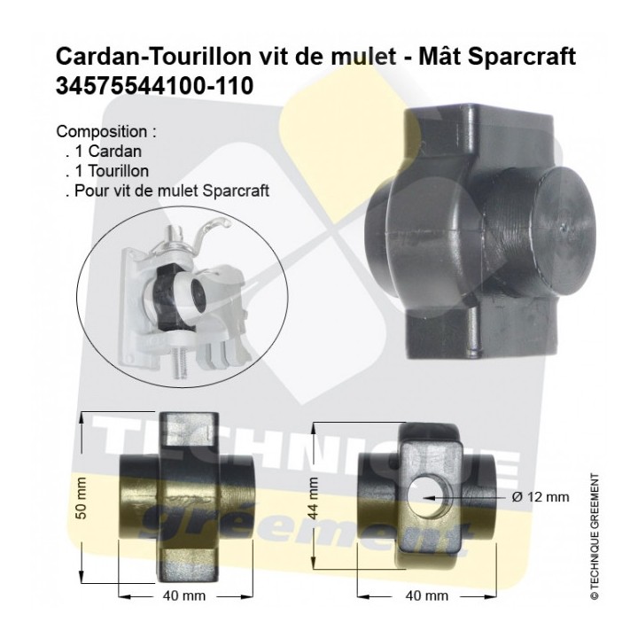 Cardan-Tourillon de Vit de Mulet Sparcraft F36-60-125