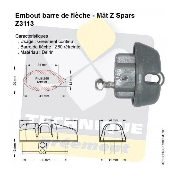 Embout 3113 pour barre de flèche Z60 - Gréement Continu