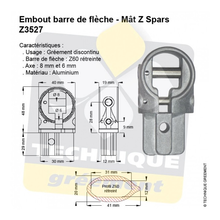 Embout 3527 pour barre de flèche Z60 - Gréement Discontinu