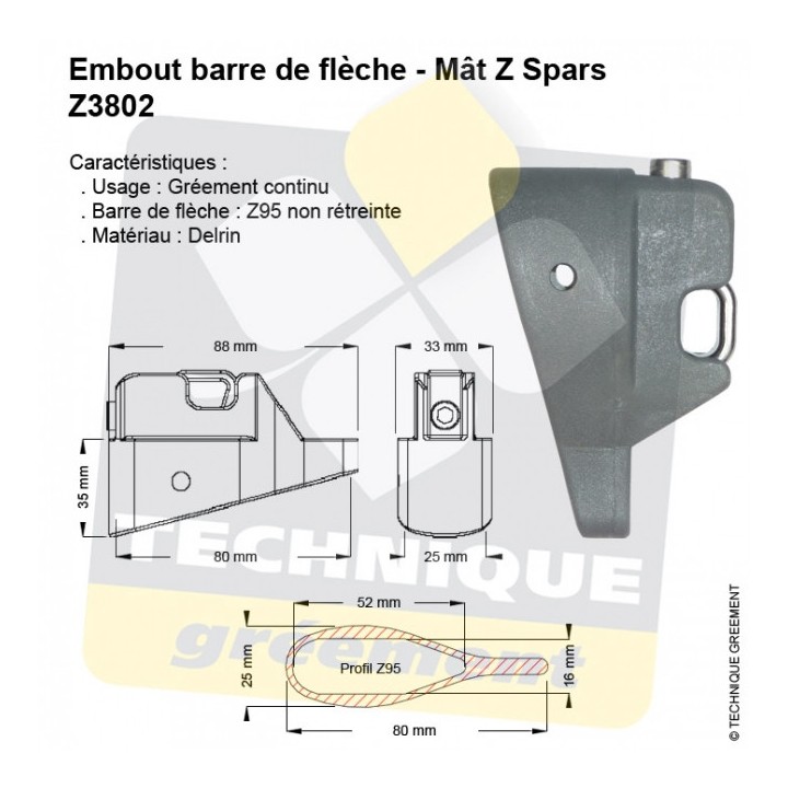 Embout 3802 pour barre de flèche Z95 - Gréement Continu
